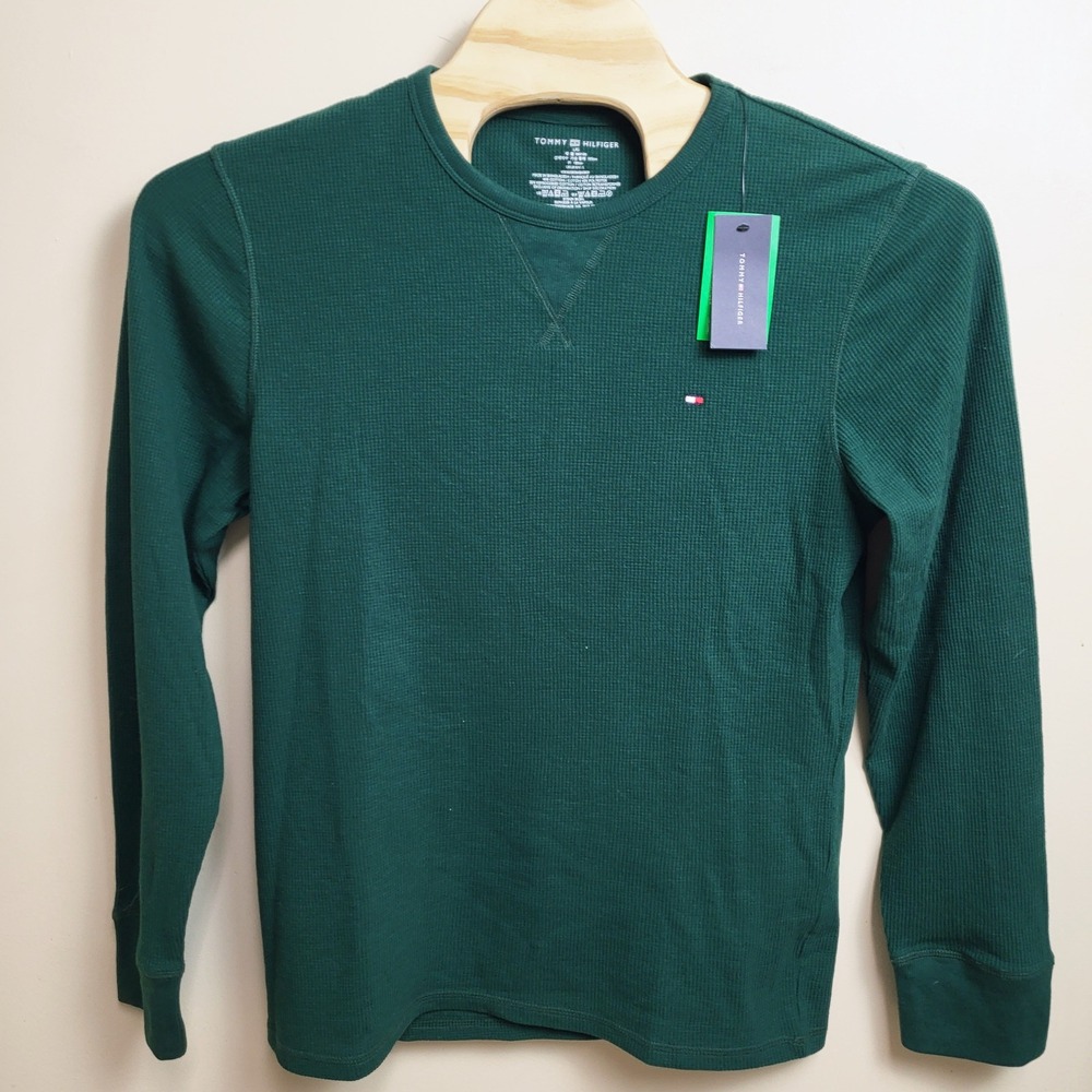 Tommy Hilfiger Men's Large Green Waffle Knit Long Sleeve Thermal Shirt Sleepwear
